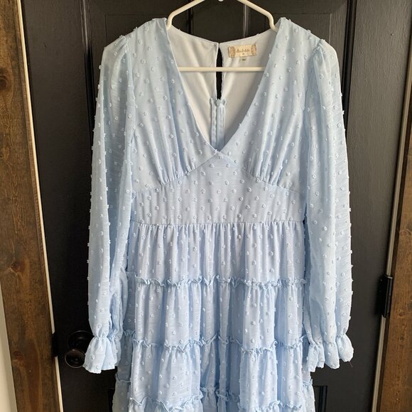 Altar’d State Eliza Dress French Blue Swiss Dot Women’s Size Medium Ruffles - Picture 3 of 15